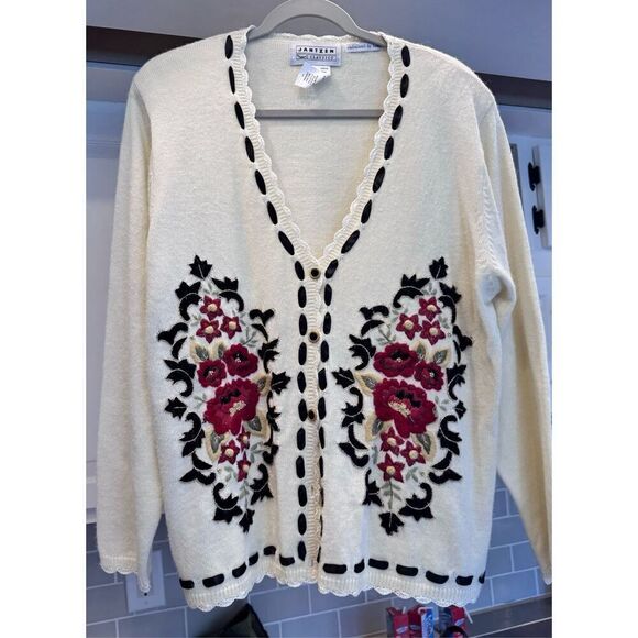 Jantzen classics size large black cream satin red embroidery Vintage - Picture 1 of 16